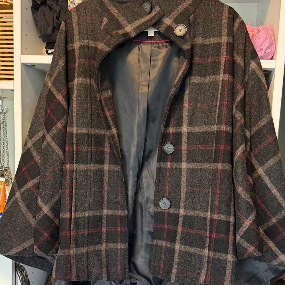 Banana Republic Factory Plaid Cape - Black and Red